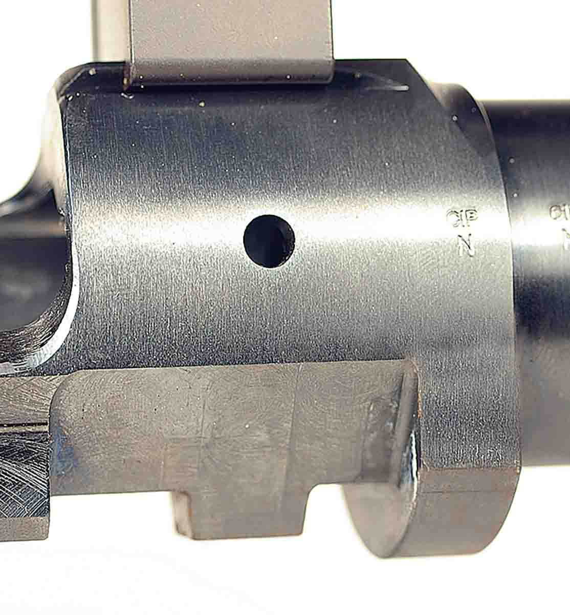 The CZ 557’s recoil lug is integral with the bottom of the receiver ring. A bedding lug is threaded to take the front receiver screw.
